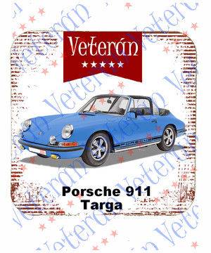 Veterán autós poháralátét - Porche 911 Targa kék